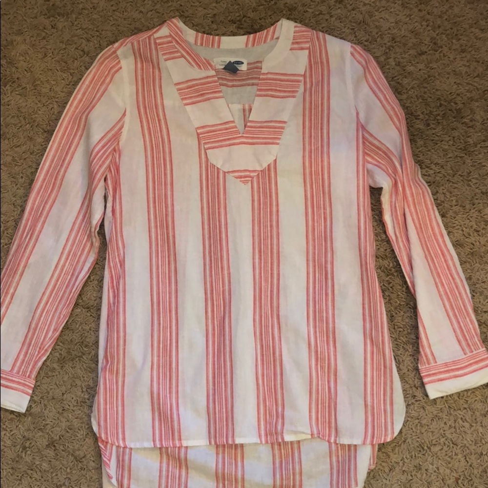 Old Navy linen white with pink stripe tunic. small